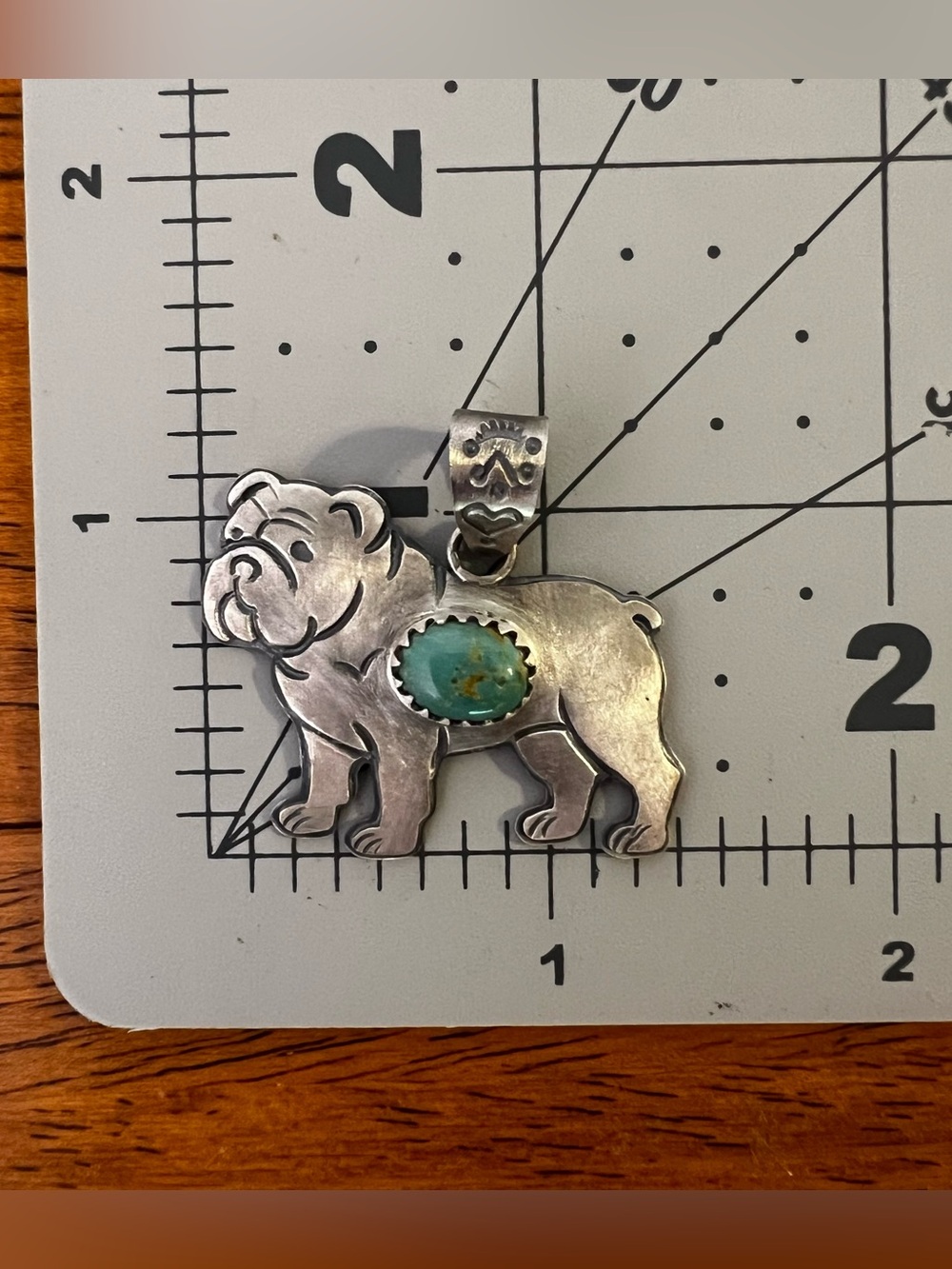 Sterling Silver Kingman Turquoise Bulldog Dog Pendant - Picture 8 of 10
